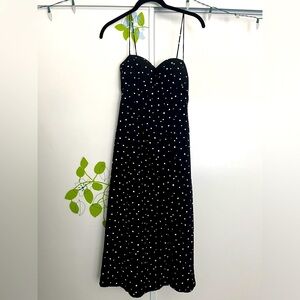 Black Polka Dot Sweetheart Neckline Midi Dress